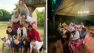 Die zehn aktuellen weltwärts-Freiwilligen von Auroville haben sich für das Foto in einer menschlichen Pyramide aufgestellt.